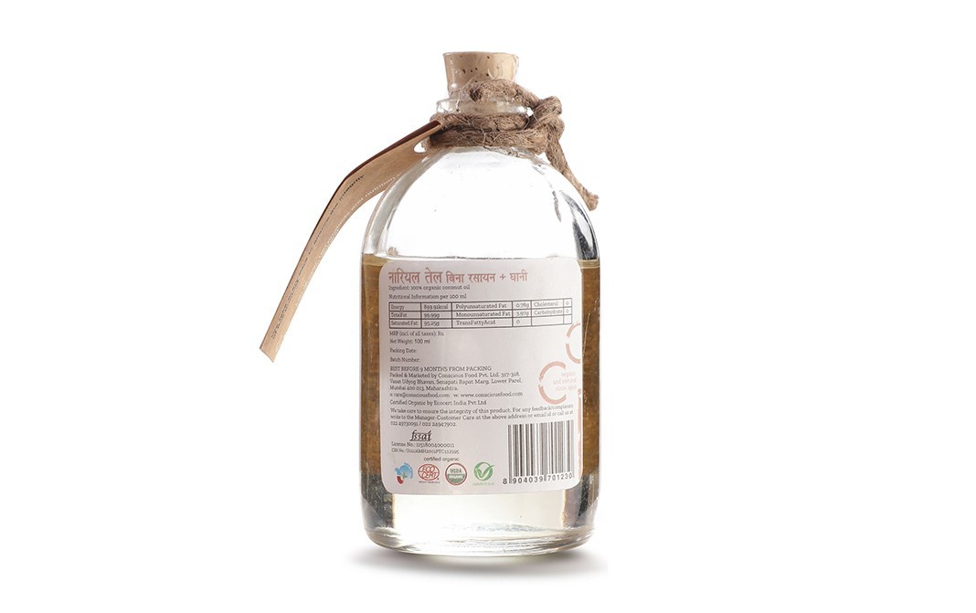 Conscious Food Coconut Oil Organic + Cold-Pressed   Glass Jar  100 millilitre